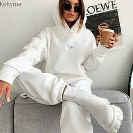 Women's Two Piece Pants Women Tracksuit Autumn Winter Warm Hoodies Top Suits Casual Hooded Sweatshirts And Jogging Pants Outfits Sweatpants 2 Piece Sets YQ240214