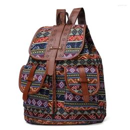School Bags Fashion Women Canvas Vintage Backpack Ethnic Knitted Backpacks Printed Outgoing Travel Bag Mochilas