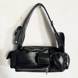 Evening Bags Moto & Biker For Women Luxury Designer Handbag Purses 2024 In PU Vintage Oil Wax Leather Multiple Pockets Rock Shoulder
