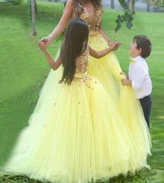 Custom Made Stunning Yellow Ball Gown Flower Girl Dresses for Wedding Girls Pageant Gowns Children Party Dress Cheap Kids Prom Dre1781830