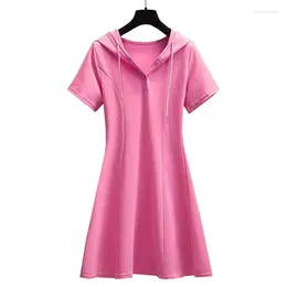 Party Dresses Short Sleeve Dress Women Temperament Classy Mini Vintage Solid Colour Hooded A-Line 2024