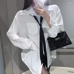 Women's Blouses Spring And Autumn White Chiffon Shirt Women With Tie Loose Slim Long Sleeve Blouse Tops Office Lady Casual Elegant 29285