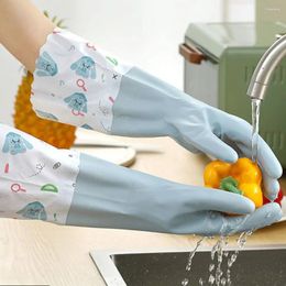 Disposable Gloves 1 Pair Long Sleeves Winter Rubber Dishwashing Non-Slip Thickening Housework Waterproof Pattern