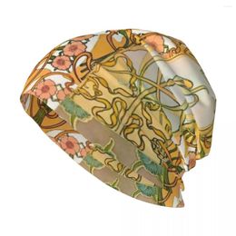 Berets Art Nouveau ALPHONSE MUCHA Floral Pattern Knit Hat Rave Kids Mens Women's