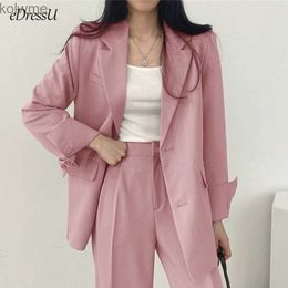 Women's Two Piece Pants 2023 Woman Blazer Jacket Long Pants Trousers Women Set Pink Suits Office Korean Two-Piece Single Breasted Business Wear ZX-828 YQ240214