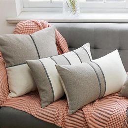 Pillow Cotton And Linen Geometric Patchwork Cover Nordic Contrast Color Checker Throw Decorative Pillows For Sofa