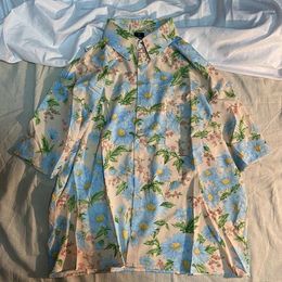 Women's Blouses Pastoral Storey Flower Shirt Daisy Printed Japanese Retro Shirts Women Summer Plus Size Hawaiian Beach Men Cuban Style