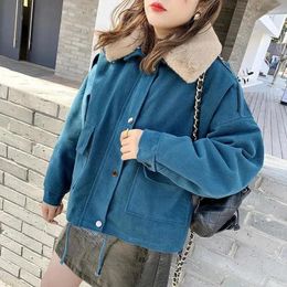 Women's Down Cotton Padded Jacket Women Turn-Down Collar Full Sleeve Loose 21 Winter Solid Thicken Warm Outwear Female LD2658