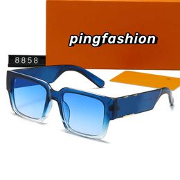 Nice sunglasses for woman man size 55mm Gold resin frame Ocean blue lens glasses High quality sun glasses UV400 Anti-allergic mens womens polarizer eyeglasses 8858#