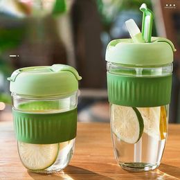 Mugs Unique Double-drinking Multi-function Glass Water Cup Four Seasons Portable Straw Coffee Accompanying