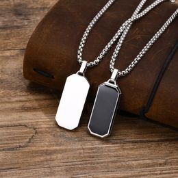 Pendant Necklaces Stylish Geometric For Men Boys Waterproof Black Stainless Steel Square Rectangle Bar Collar Gifts Him
