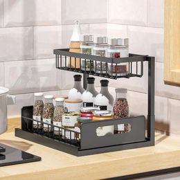 Kitchen Storage Items Sink Racks L-type Pull-out Seasoning Holders High Guardrail Design Pull-basket Bathroom Drawer