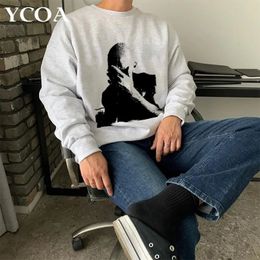 Men Sweatshirts 100% Cotton Thick Oversized Autumn Long Sleeve Pullover Y2k Streetwear Graphic Vintage Korean Fashion Clothing 240125