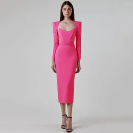 Casual Dresses Women Elegant Bandage Dress 2024 Sexy Bodycon Clothes Club Party Celebrity Midi