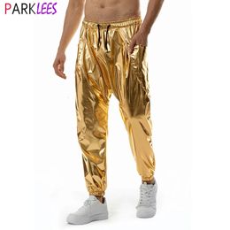 Shiny Gold Metallic Jogger Sweatpants for Men Hip Hop Casual Pocket Cargo Trousers Disco Dance Party Festival Prom Streetwear 240122