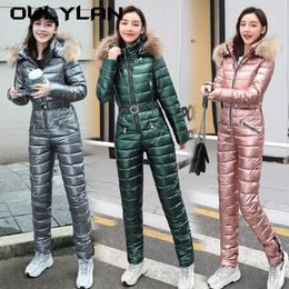 Ski Suit Women Jackets Winter Hooded Parka Jumpsuit Women Bodysuit Sashes Jumpsuits Zipper Overalls Tracksuits 240122