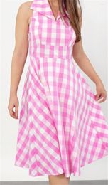 Casual Dresses Women Vintage Plaids A-Line Midi Dress Sleeveless Backless Halter Neck Flared Party Holiday Retro Vestidos S-XXL