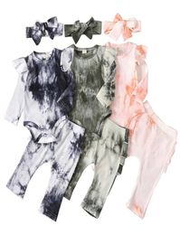 Infant Tie Dye Outfits Girls Ruffle Long Sleeve Baby Romper Clothes Set Toddler Girls TUTU Pants Elastic Lace Trousers Baby Suit 05756639
