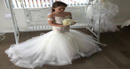 Lovely OfftheShoulder Mermaid Tulle Flower Girl Dresses Spaghetti Strap Lace Applique Sweep Train Kids Pageant Dresses 2018 New 1527386