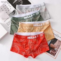 Underpants Mens Panties Boxer Shorts Men Underwear Male Breathable Mesh Underpant Boxers Homme Sexy Elastic Ice Silk BoxerShorts M-3XL YQ240214