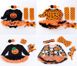 Halloween Baby Costume Baby Girls Rompers Newborn Clothing 4 pcs Sets Halloween Pumpkin Jumpsuits Dress Cartoon Printed Baby Rompe3694688