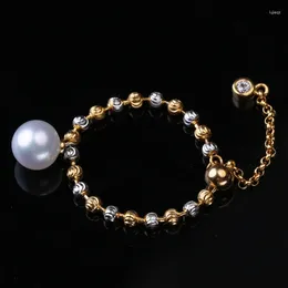 Cluster Rings Freshwater Pearl White Round S925 Chain Ring Wholesale For DIY Jewellery 7-8mm