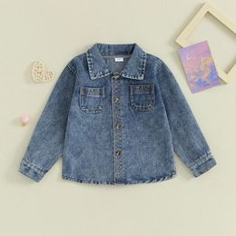 Jackets Autumn Winter Little Boys Girls Denim Button Down Shirt Coat Long Sleeve Pockets Jean Jacket Kids Outerwear