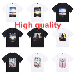 Street Trend Purple Printed Brands 2024SS High Quality Cotton Loose Short Sleeved T-shirt for Men and Women Spring summer Unisex Casual Classic Fashion