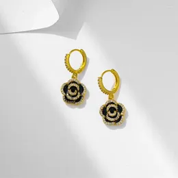 Dangle Earrings Elegant Sweet Black Camellia Flower Stud For Woman Girls Korean Celebrity Accessories Student Party Jewellery Gifts