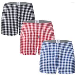 Underpants 3PCS/Lots Casual Men Boxer Shorts Plaid Sleep Bottoms Cotton Underwear Striped Printed Boxershorts Loose Trunks 6XL