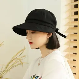 Berets Fashion Wide-brimmed Bow Tie Female Summer Peaked Cap Soft Cotton Foldable Outdoor Sun Hats Solid Colour Women's Bucket Hat