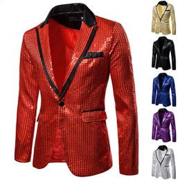 Suits for Men Casual 3D Digital Printing Blazers Single Button Party Stage Nightclub Shiny Cool Performance Red Gold 240201