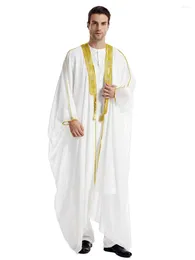 Ethnic Clothing Summer Men's Long Sleeve Loose Large Size Golden Edge Outerwear Gown Thin Dubai Robe Middle East