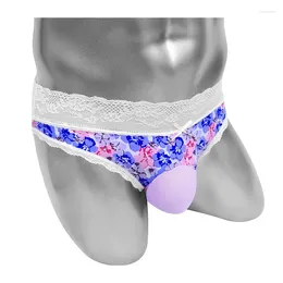 Underpants Lace Sissy Floral Pouch Panties Sexy Lingerie Penis Bulge Mens Briefs See Through Underwear Low Rise Fashion Bikini