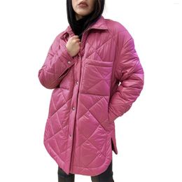 Women's Trench Coats Long Diamond Quilted Down Cotton Coat With Turn Collar Autumn And Winter Padded Jacket Womens Style