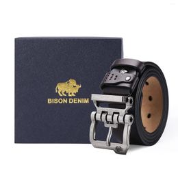 Belts BISON DENIM Men Male Business Leather Belt Genuine Strap Luxury Pin Buckle Fancy Vintage Jeans