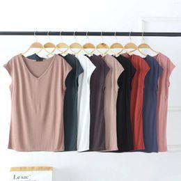 Women's T Shirts Soft Cotton OL Thin Plain Shirt Women V Neck Basic T-shirts Female Casual Tops Tee Short Sleeve T-shirt Harajuku