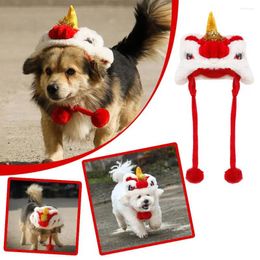 Dog Apparel Chinese Style Cats Dogs Costume For Holiday Party Warm Year Pet Lion-dance Liner Cute Soft Fleece Hat Z8A0
