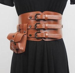 Belts Women's Runway Fashion PU Leather Elastic Bag Cummerbunds Female Dress Corsets Waistband Decoration Wide Belt R2846
