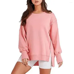 Women's Hoodies Women Long-sleeved Sweatshirt Versatile O Neck Long Sleeve Loose Fit With Split Hem For Fall