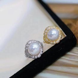 Cluster Rings RY2024 Pearl Ring Fine Jewelry 925 Sterling Silver Natural Round 11-12mm Fresh Water White Pearls For Women