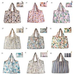 Shopping Bags Eco-Friendly Printing Foldable Bag Tote Folding Pouch Handbags Convenient Large-capacity Thick For Travel Grocery