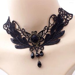 Pendant Necklaces NCEE Gothic Victorian Necklace Women Girl Boho Crystal Tassel Sexy Lace Choker Steampunk Dark Loli Style Halloween Jewellery