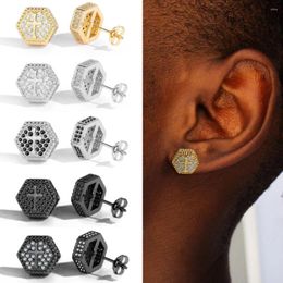 Stud Earrings Homme Cross Imprint For Men Iced Out Cubic Zirconia Gold Color Piercing Ear Cool Hip Hop Jewelry Women OHE156