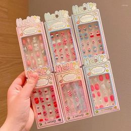 False Nails 24Pcs Candy Child Nail Tips Kids Girls Cartoon Press On Colourful Festival Full Cover Cute Manicure Tools