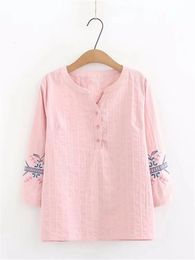 Plus Size Womens Clothing Shirts Solid Jacquard Cotton Top With Printed Sleeve Pattern Summer Thin Non-Stretch Pullover Shirts 240130