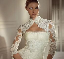 Lace Appliques Long Sleeve Wedding Jackets New Arrival Fast Delivery Beaded High Neck Bridal Wraps Jacket Bolero For Beauty Br7960438