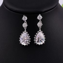 Dangle Earrings Fashion Flower Water Drop Cubic Zircon For Women Allergy Prevent White Gold Plating Gift Box Packing CZE-9009