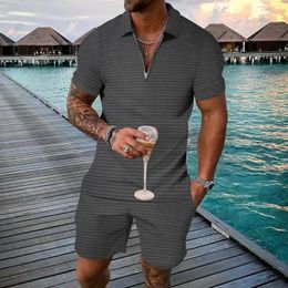 Men's Tracksuits Summer Fit Male Casual Social Leisure Grid Brand Men Fitness Short Sports Sets Fashion Sleeve 2pcs Suit