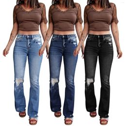 Women's Jeans Retro Micro-Flared Baggy Women Y2K Ripped Hole Denim Trousers Streetwear Harajuku Ladies Slim-Fit Bell Bottoms Pants